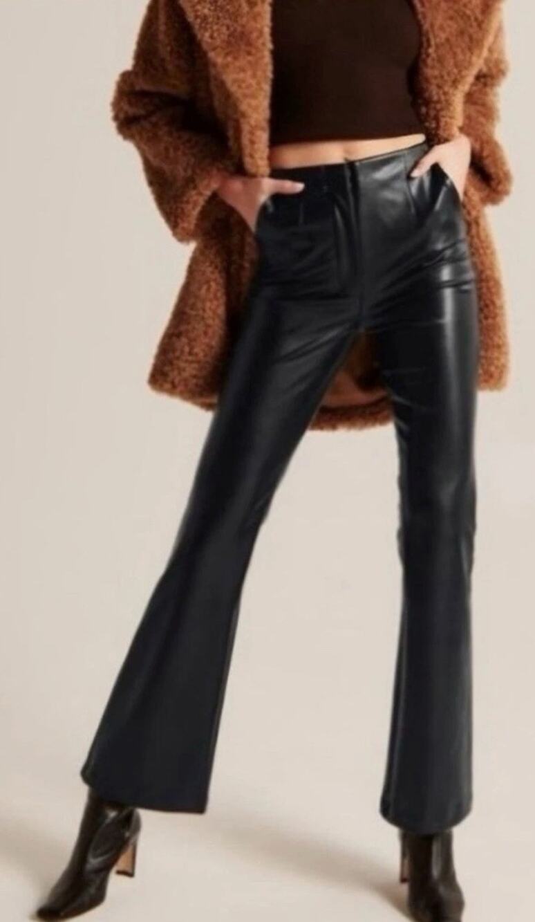 Abercrombie & Fitch Black Vegan Leather Flare Pants Size 30 10 Short Retro